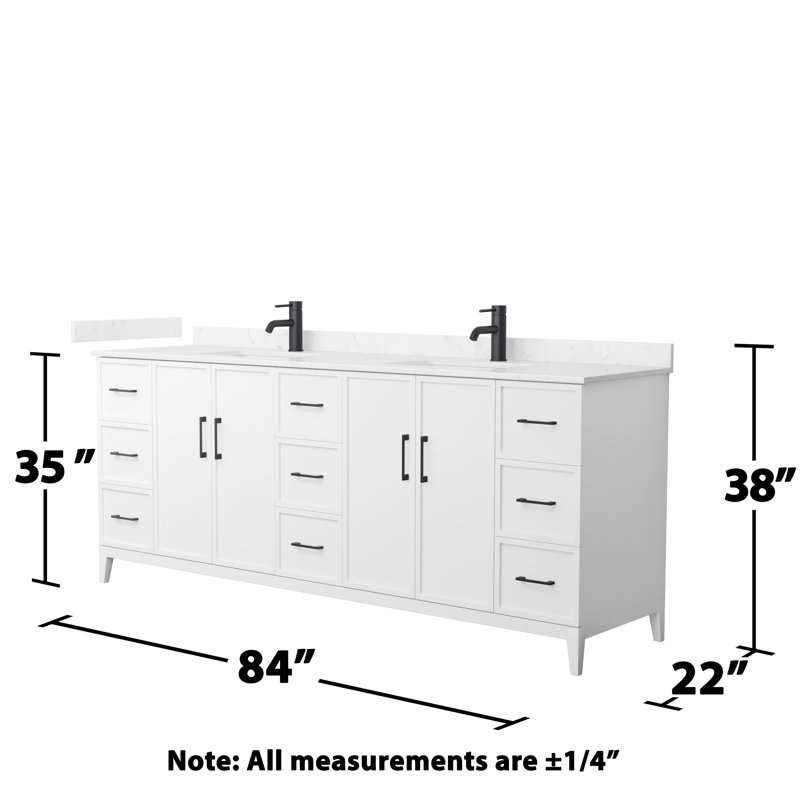 Elan 84'' W Vanity, Matte Black, White, Carrara Cultured Marble