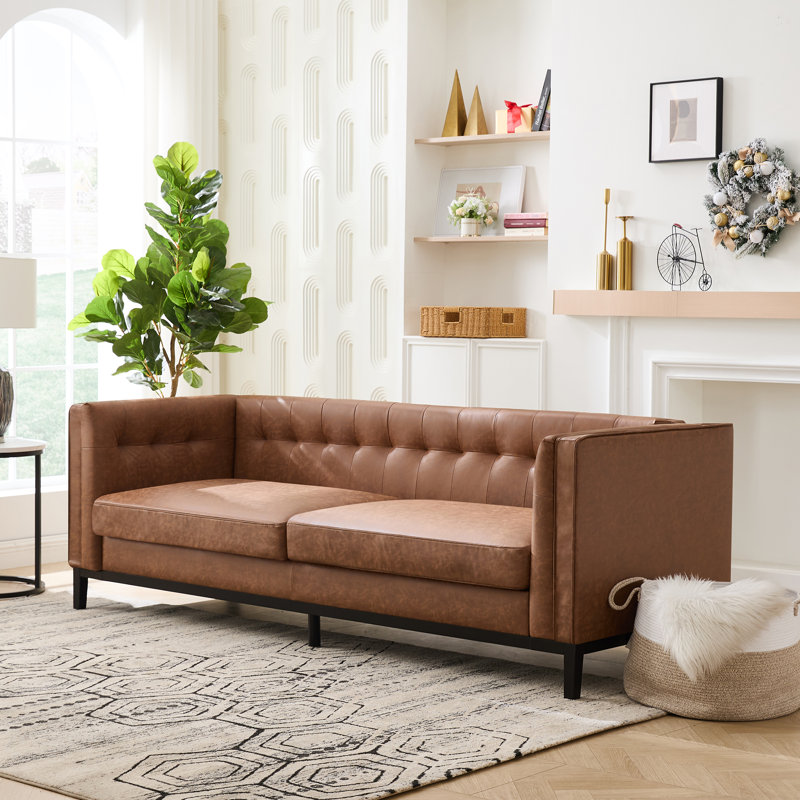 91'' Chenille Velvet Living Room Sofa, Brown