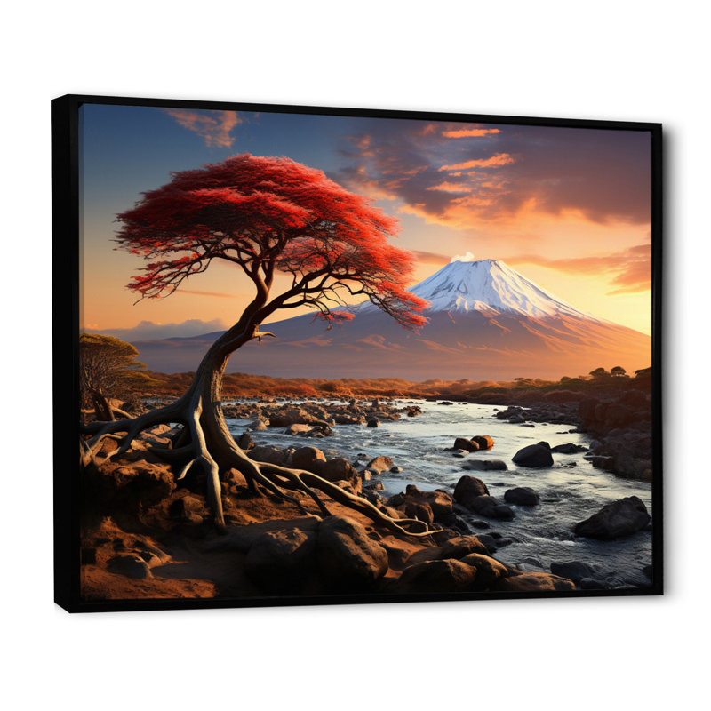 Paysage africain, mont Kilimandjaro I, Cadre flottant noir, H 12 po x l 20 po x P 1 po