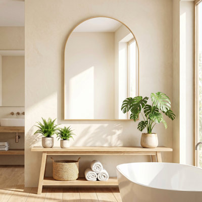  Miroir mural de salle de bain arqué 30 po x 40 po, miroir de meuble-lavabo mural en métal pour évier, fixation murale