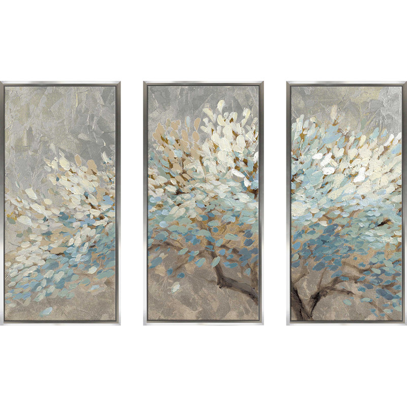 «A Thousand Silver Lifetimes», peinture sur toile flottante 3 pièces, L 64,5 po x H 41,5 po