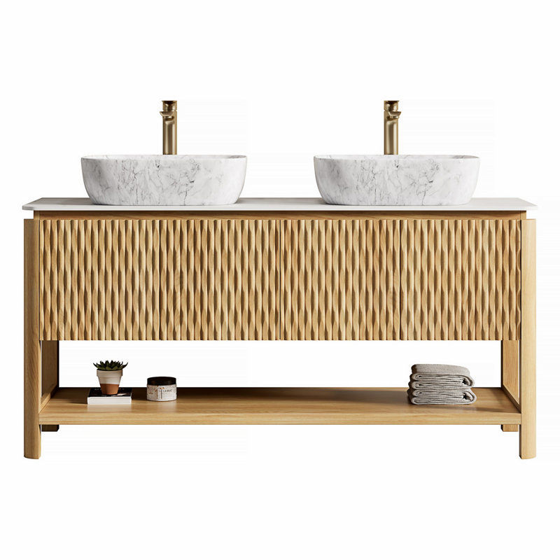 Meuble-lavabo de salle de bain autoportant avec tablette ouverte, 60"