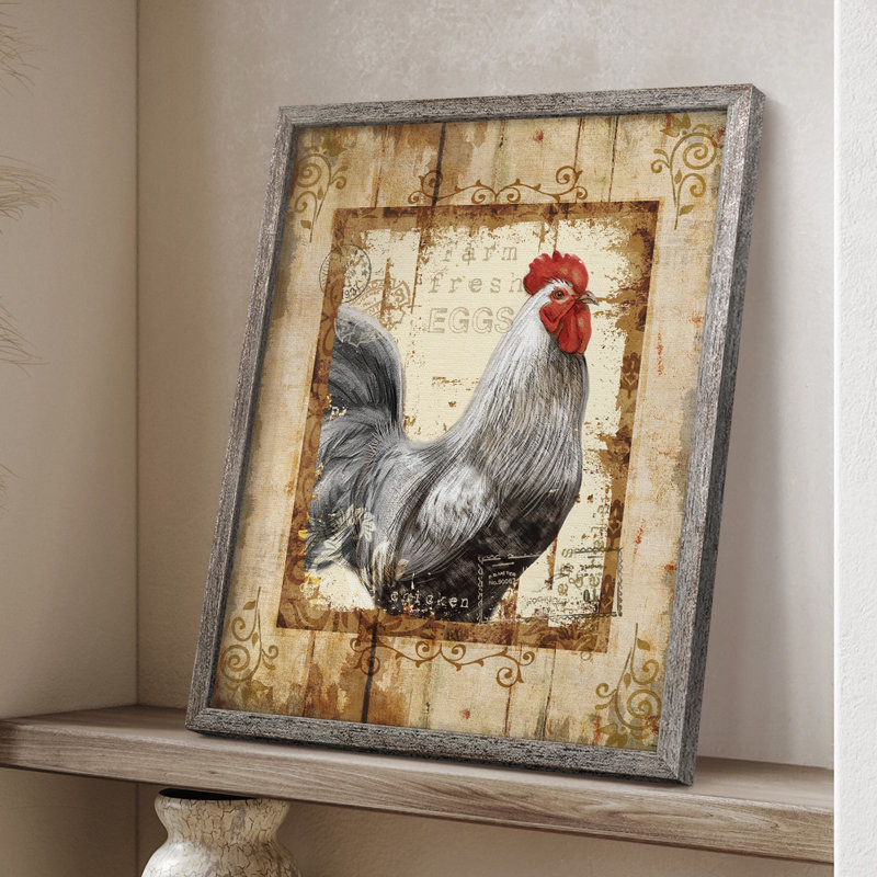 «Farm Fresh Rooster», reproduction encadrée - bois massif, H 21 po x l 17 po