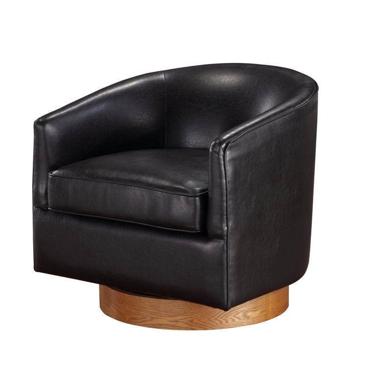 Chaise moderne en similicuir brun avec base en bois stable et base pivotante en tissu à 360 degrés, Noir