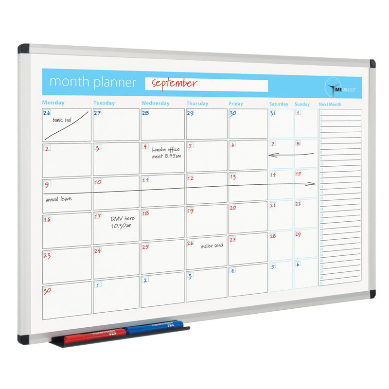 Planner Wall Mounted Whiteboard, 60cm H x 90cm W