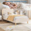 Cadre de lit simple à DEL de taille très grande avec tête de lit réglable, lit plateforme en velours princesse pour enfants, lit lumineux à DEL avec lattes en bois et pied de lit, aucun sommier nécessaire-588553919