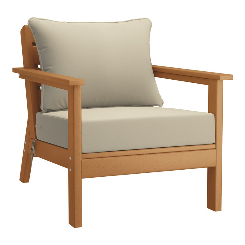 Hydea Deep Seating Chair With Cushions, Teak, Beige