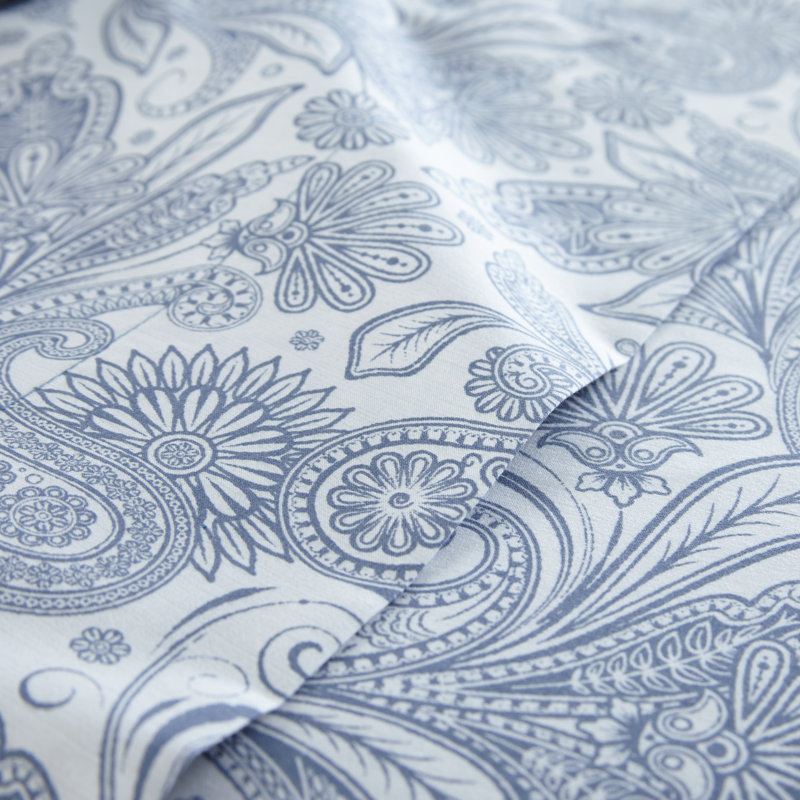 Ensemble de draps South Melody Linens Pure, Très grand, Blanc / bleu, Paisley
