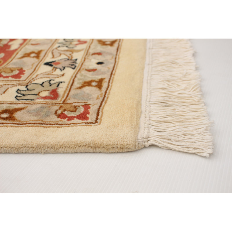 Tapis unique en laine noué à la main 12 pi 3 po x 15 pi 9 po nouvel âge Peshawar en crème / orange / brun clair