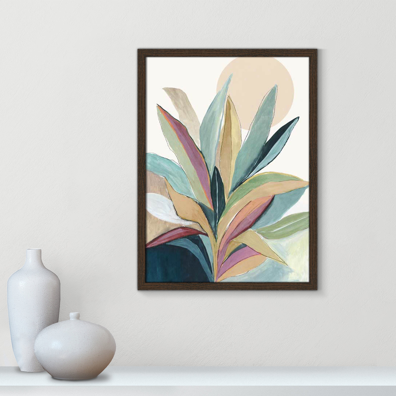Sunny Bright Leaves I by Asia Jensen, Walnut Slim Unmatted Picture Framed, 23" H x 17" W x 0.75" D