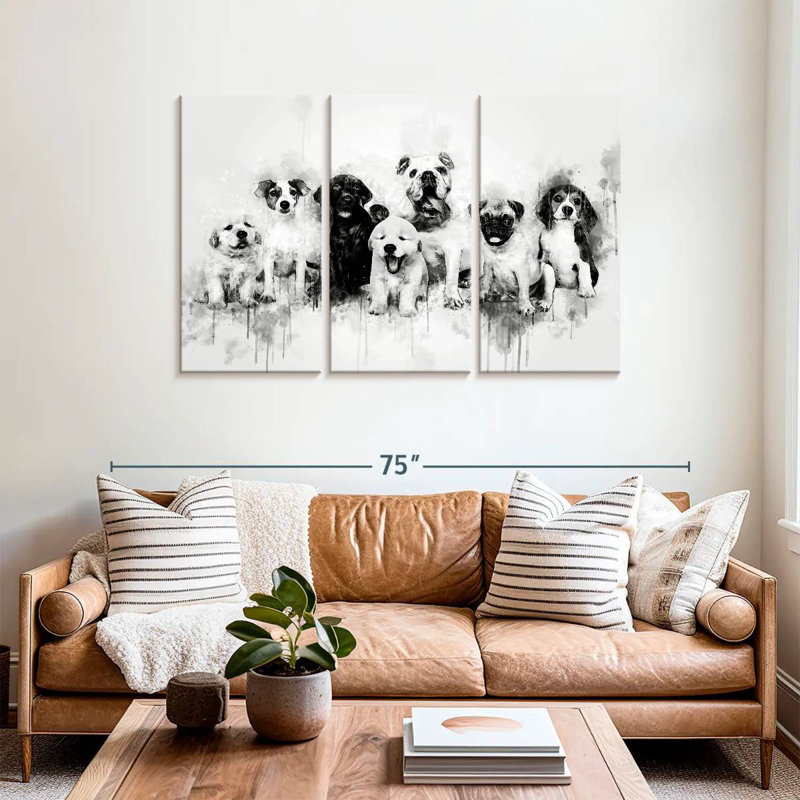 Dog Puppies Black And White, 36" H x 57" W