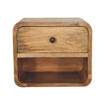 Solid wood Mini Oak-ish Floating Open Bedside, Single Drawer by George Oliver