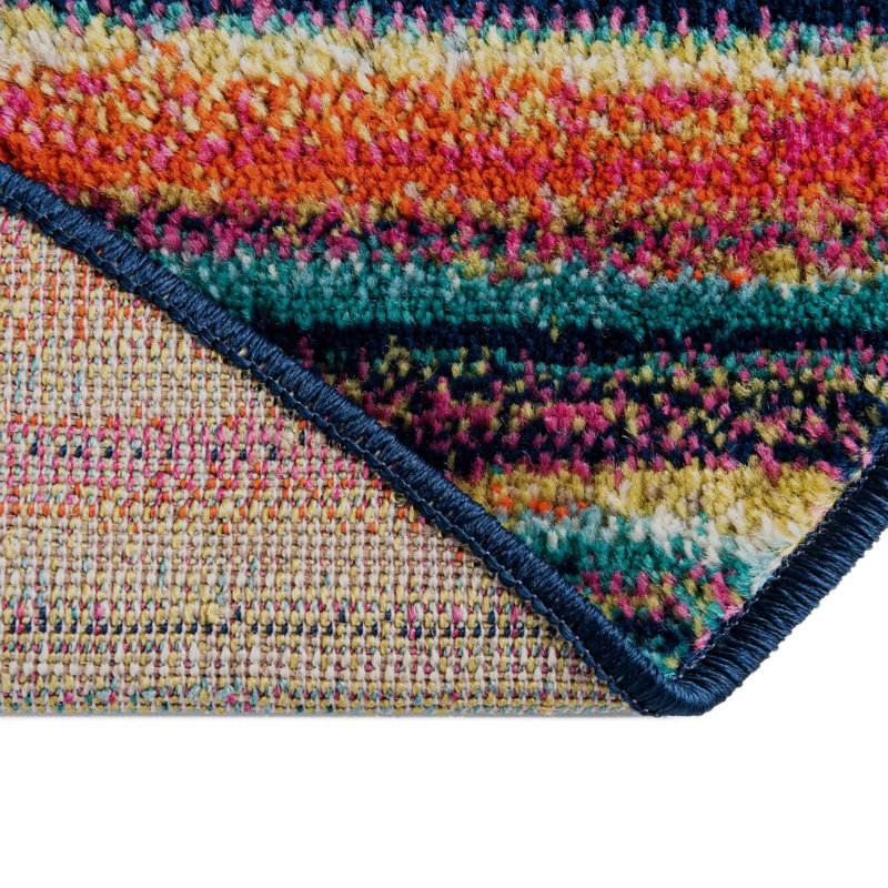 Tapis rayé rose / orange / bleu Muehlebach, Rond 7 pi