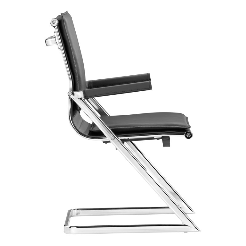 Contemporary Black Leather Arm Chair with Chromed Steel Frame