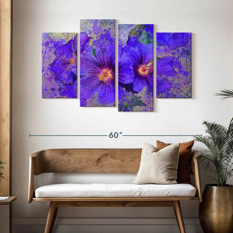 Fleurs mauves Harnek, H 32 po x l 52 po