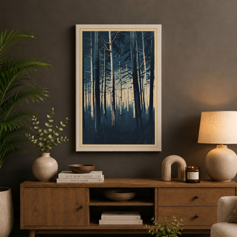 Quiet Northern Forest Japandi - Wrapped Canvas, Black Border, 30x20 - 76.2 x 50.8 cm