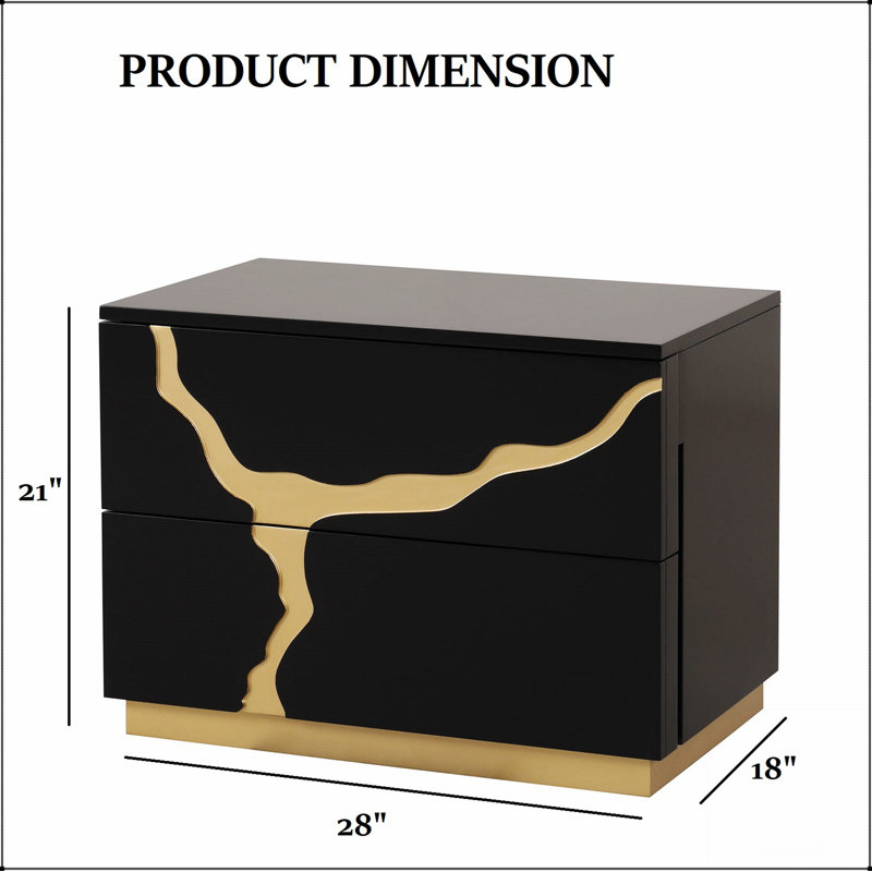 Table de chevet de style contemporain avec motif de peinture dorée et tiroirs en queue d'aronde pour un rangement élégant