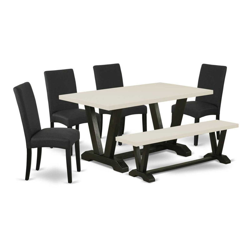  Table de salle à manger 6 pièces en bois de chêne massif avec plateau et 4 chaises avec dossier en treillis