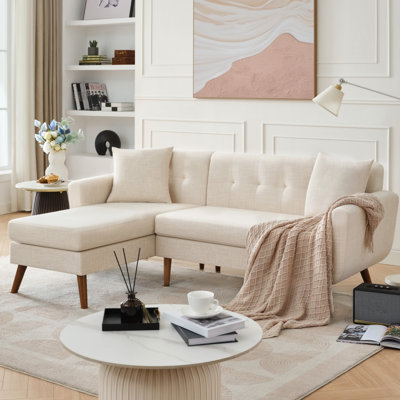 80"" W L Shaped Couch Sofa, Mid-Century Modern Sectional Couches for Living Room, 3 Seat Couch with Wide Chaise Lounge & Two Pillows,Button Tufted Upho -  George Oliver, 876F3873BDF34ED7A5F5DA3B1B67FA0B