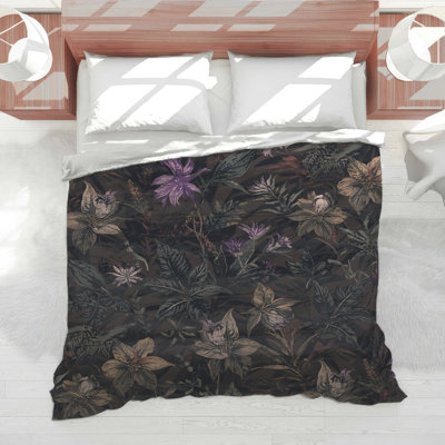 Dark Botanical Flowers Comforter