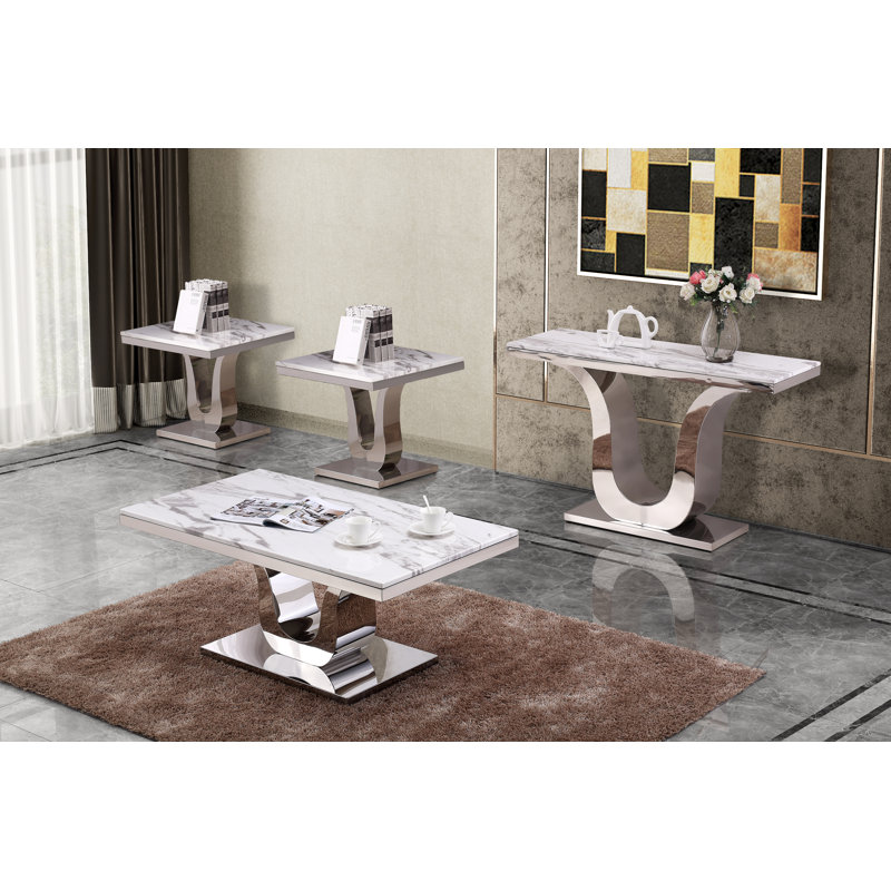 Tomlin 4 - Piece Marble Top Living Room Table Set