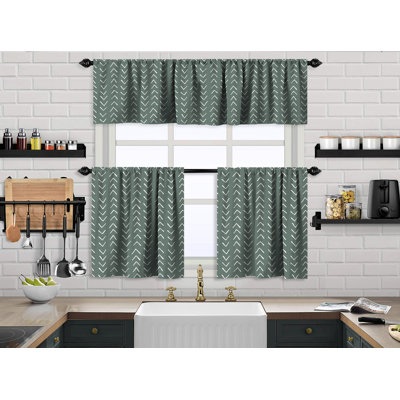 Boho Design Kitchen Valance And 2 Tiers Curtain,African Mud,Window Valance Treatments,Decorative