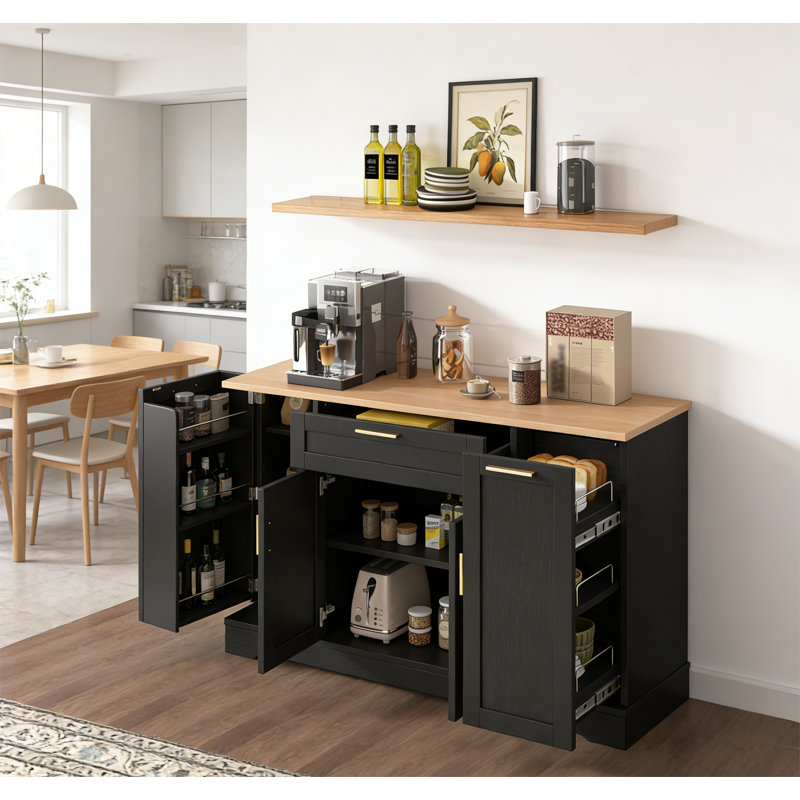 Buffet de rangement multifonctionnel avec support coulissant à 3 niveaux, Noir