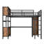 Grand lit mezzanine en métal de style moderne avec rangement et établi en L, étagères robustes noires à assemblage sans effort, idéales pour