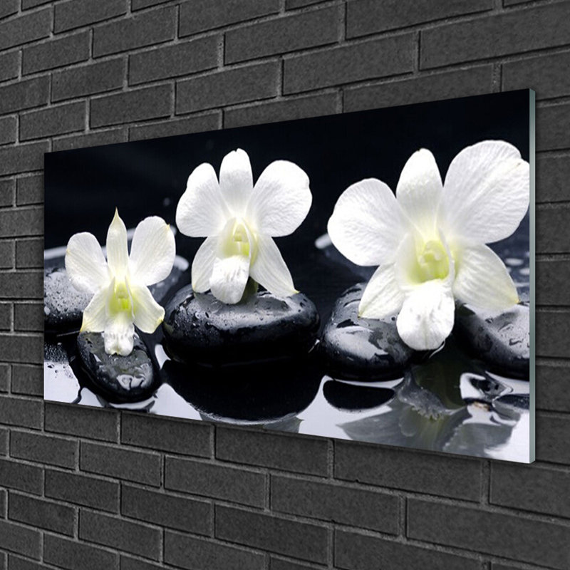 Flower Stones Floral 1 Piece Wall Art on Glass
