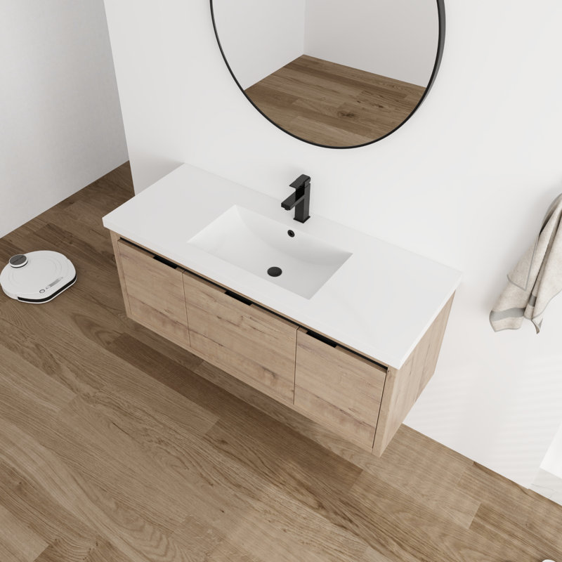 Wicham 48'' Single Bathroom Vanity with Resin Top, Oaken
