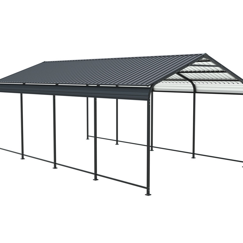 12 X 21 Ft Metal Carport, Rust - Proof And High Strength Galvanized Steel, Ideal For Outdoor Gatherings Heavy Duty Carport With Steel Construction, Vertical Stripe Roof To Reduce Collapse Risk, Multi