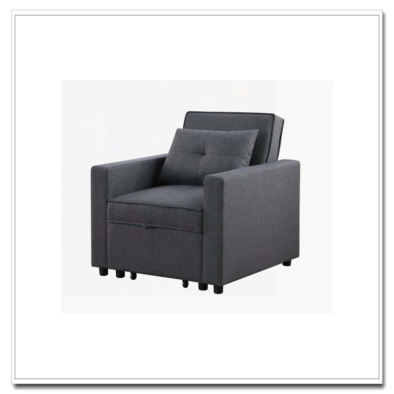 Zoey 33.25" Dark Gray Linen Convertible Sleeper Chair with Side Pocket, Dark Gray