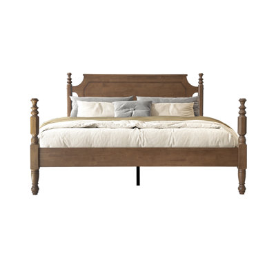 Solid Wood Queen Size Bed Frame with Headboard & Footboard, 12 Strong Slats, Center Metal Legs, Anti-Slip & Noise-Free Design, No Box Spring Needed, Quick Assemble, Barnwood Finish
