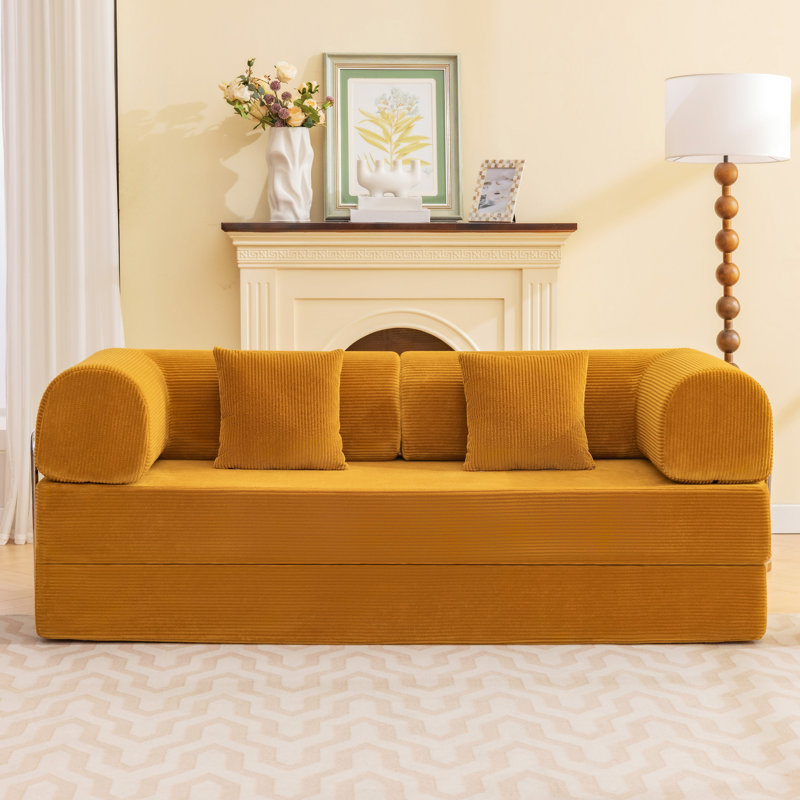 Canapé-lit en velours côtelé Adonia, Gingembre gingembre, H 27,6 po x l 78,7 po x P 36,2 po