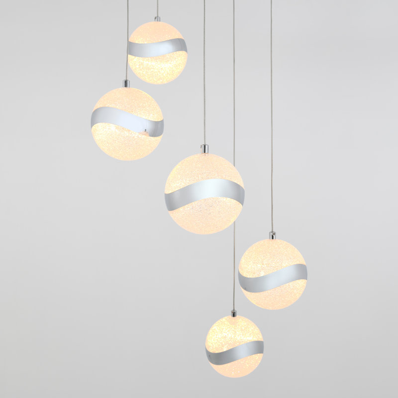 Wavey Chrome and Glass 5-Light LED Pendant, Energy Star Rated