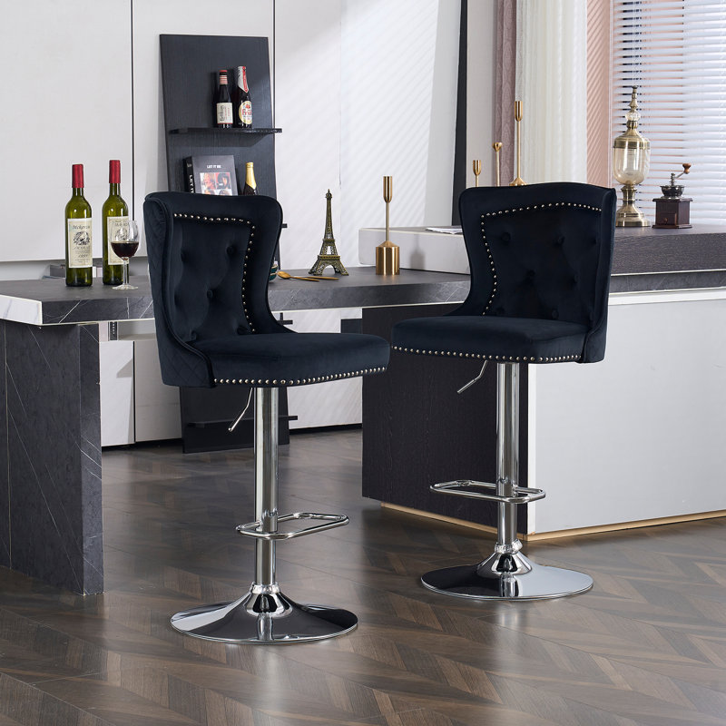 Tabouret de bar Fredez, Noir, Chrome chrome