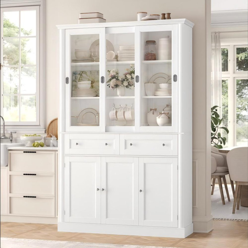 Grand garde-manger de 73,5 po de hauteur avec portes et tiroirs coulissants en verre, rangement de cuisine résistant à l'eau