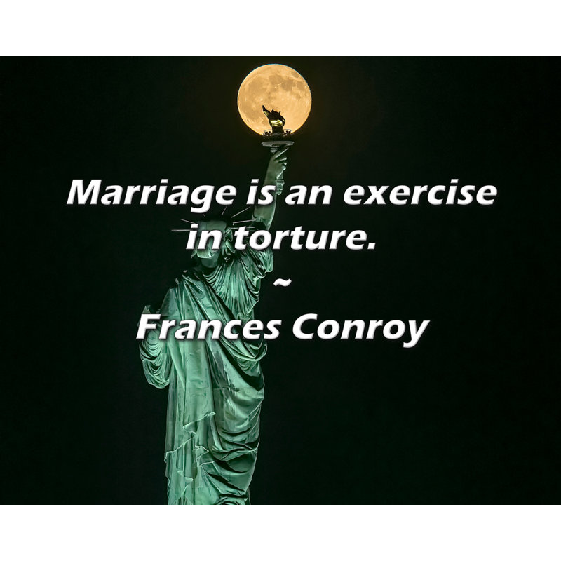 Citation artistique «Le mariage est un exercice de tortures». Toile tendue par Frances Conroy, H 33 po x l 48 po