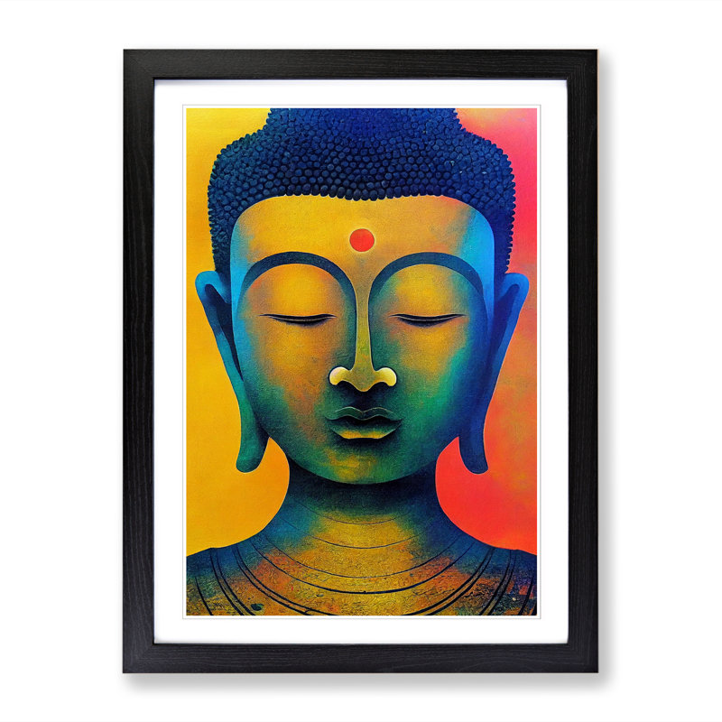 Buddha Collage - Single Picture Frame Print, 46cm H x 34cm W, Grey Framed