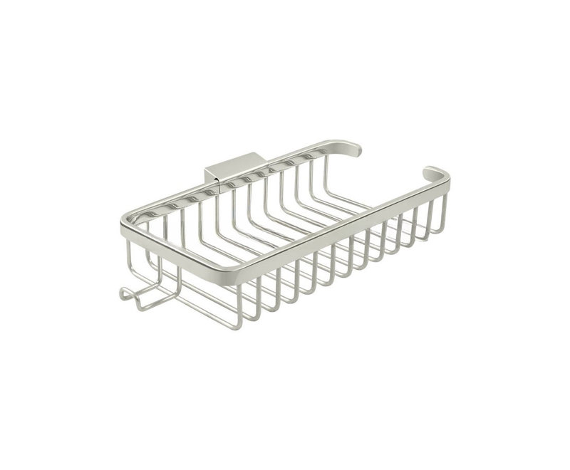 ECBE960B9C4F4928808F591F2627EDEA Wire Basket, 10-3/8" Rectangular, Shallow, With Hook in Polished Nickel, Polished Nickel
