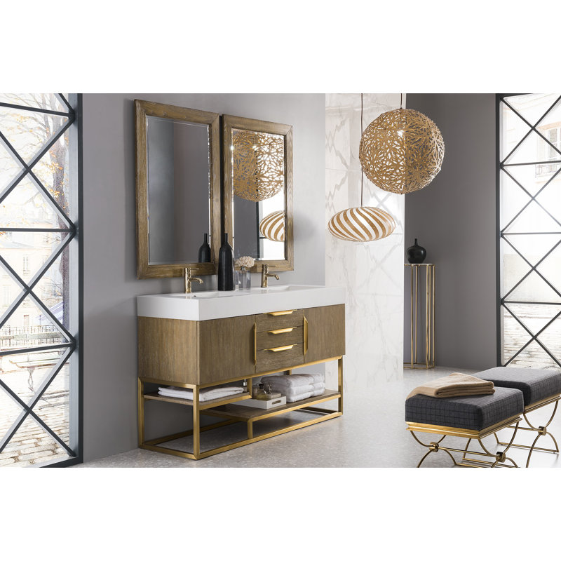 Columbia 59'' W Double Vanity, Latte Oak, Radiant Gold, White