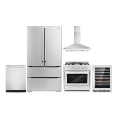 5 Piece Kitchen Package with French Door Refrigerator & 35.5" Dual Fuel Range