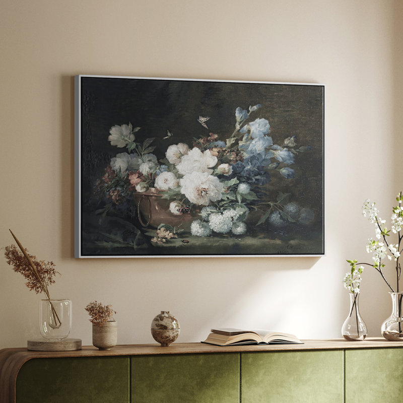 Reproduction botanique rétro-XXXII, toile tendue avec châssis encadré, Blanc