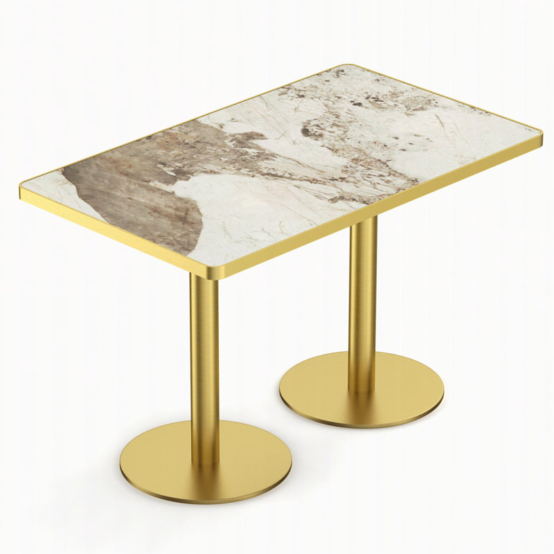 Table de salle à manger rectangulaire, Blanc / beige, Doré