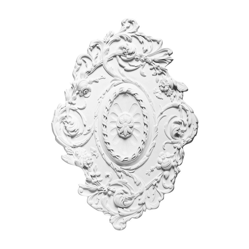 31-5/16 In x 20-5/8 In x 1-3/8 In Foliage and Flowers Primed White Polyurethane Ceiling Medallion