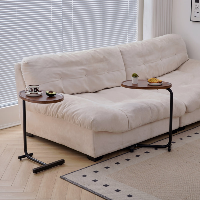 Ensemble de 2 tables d'appoint en forme de C avec dessus en bois, Noir