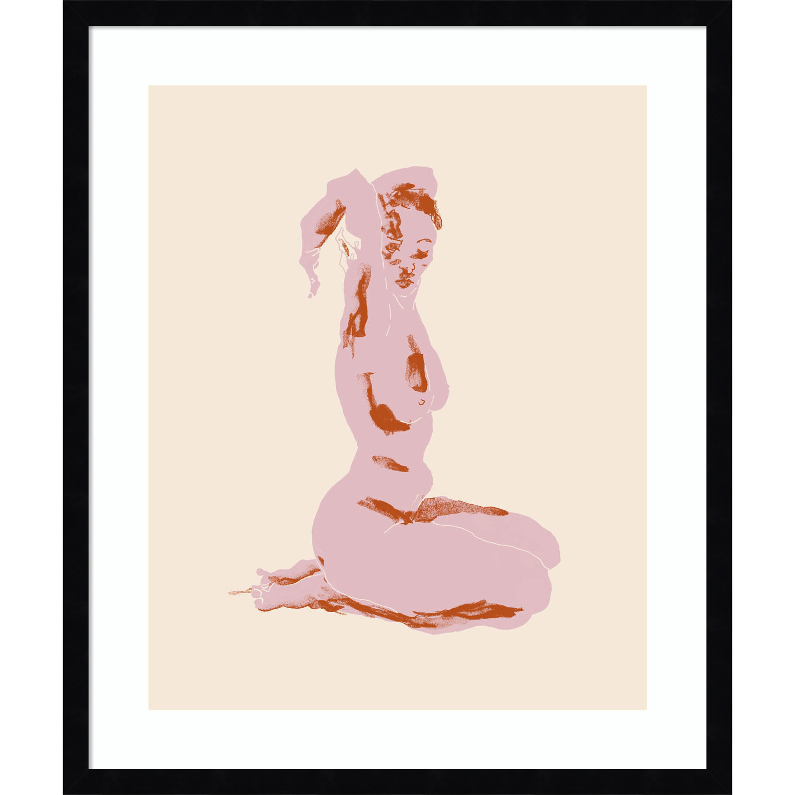 Nude With Arms Folded Over Her Head by Nantucket Wood Framed Wall Art Print, 25" H x 21" W, Black