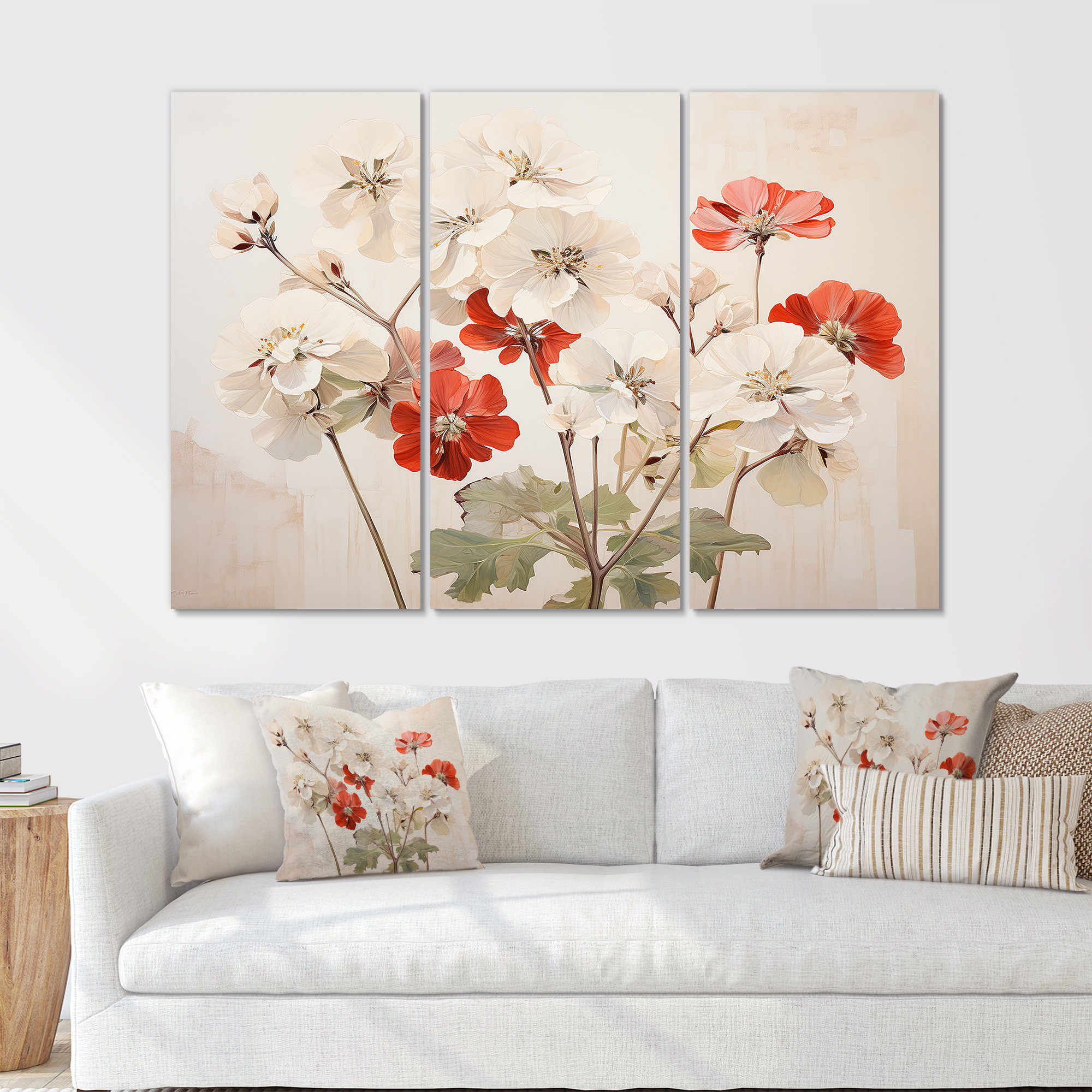 Lark Manor™ Minimalism Red And Beige Geraniums - Geraniums Wall Art ...