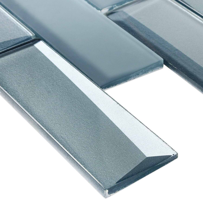 Remington 2x6 Polished Glass Subway Mosaic Tile, Slate Blue