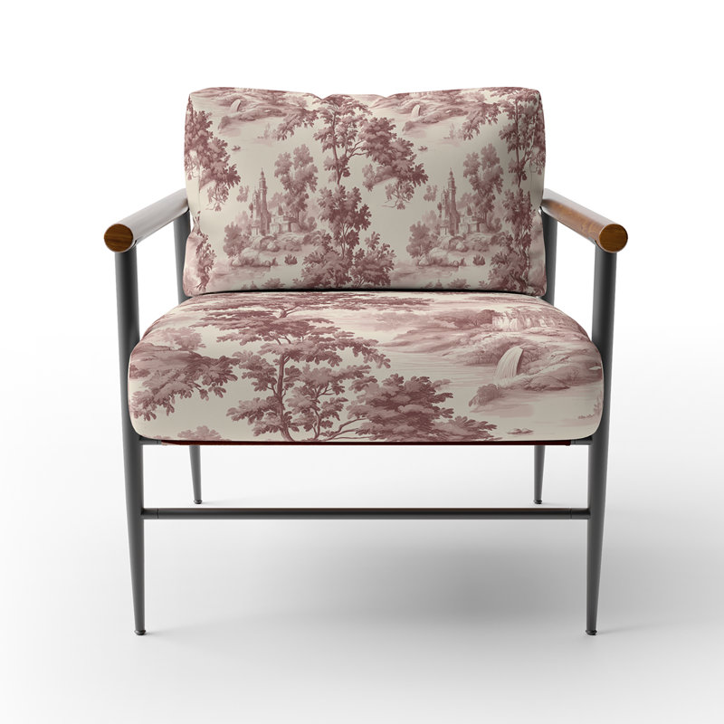Fauteuil d'appoint French Country - fauteuil rose rosé, Bras ronds bruns